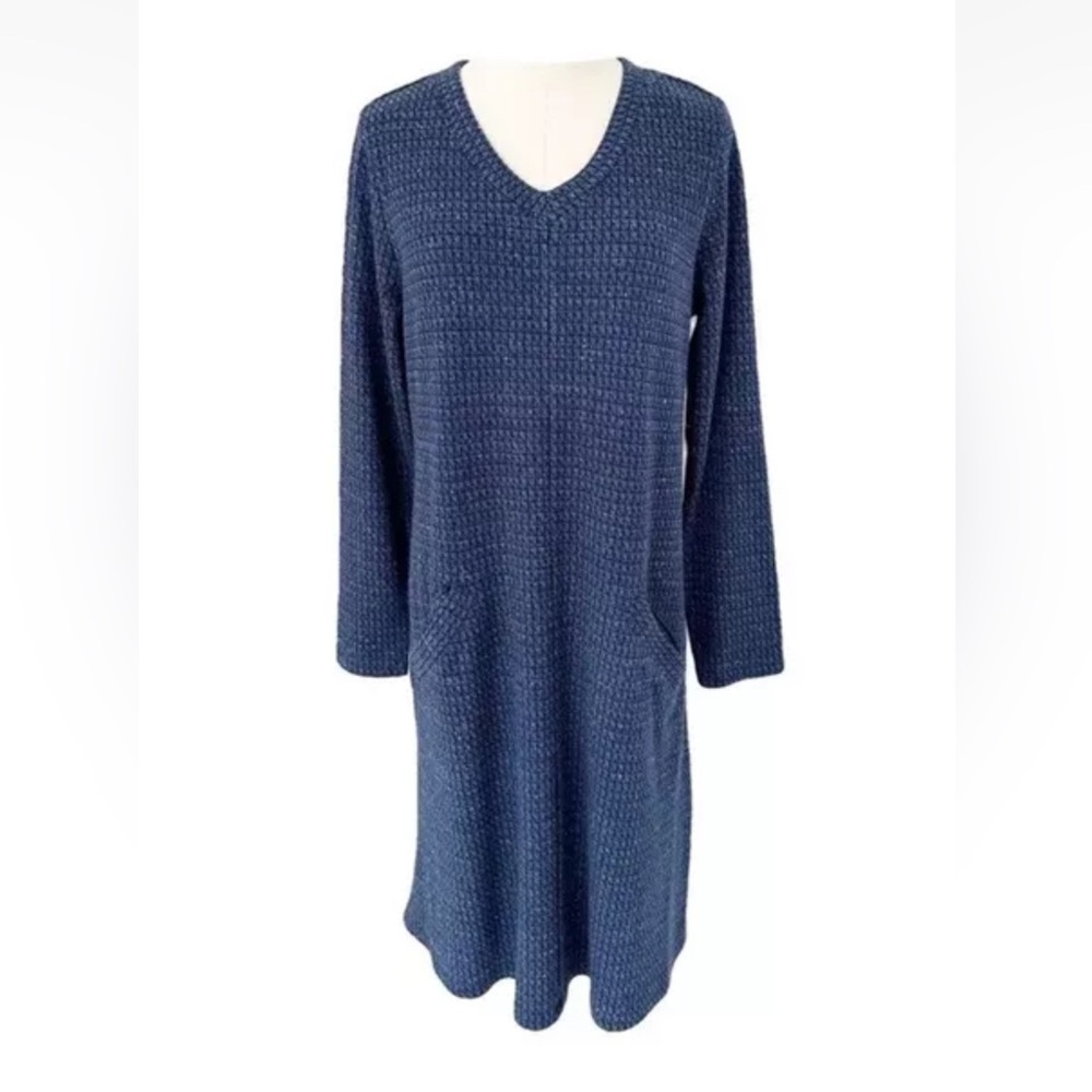 Soft Surroundings Midi Dress Womens Size XS Long Sleeve Blue print Pockets comfy